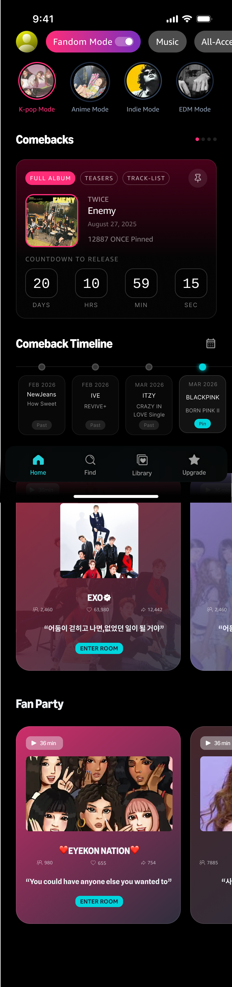 Fandom listening party interface