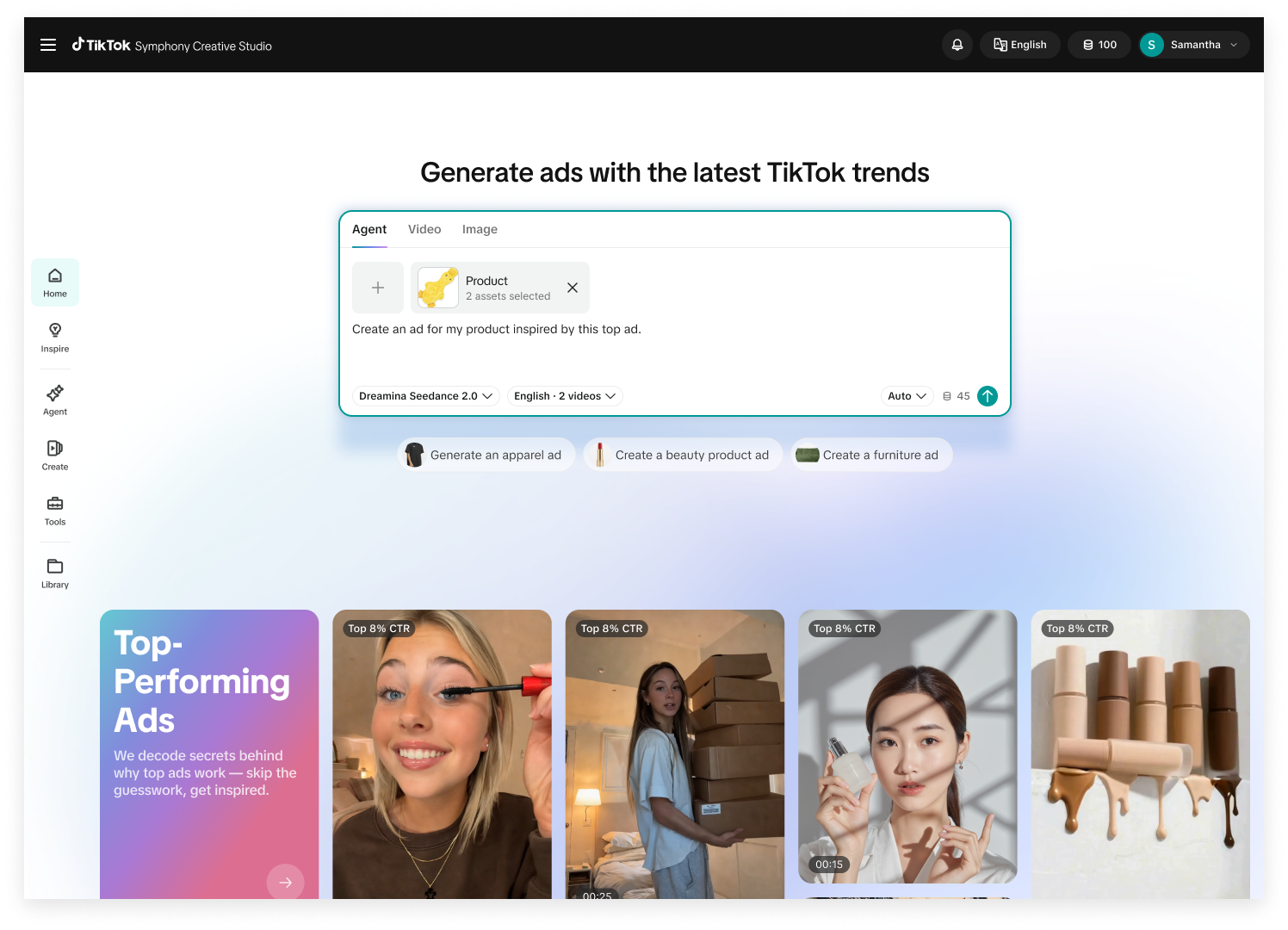 TikTok Symphony generation workspace