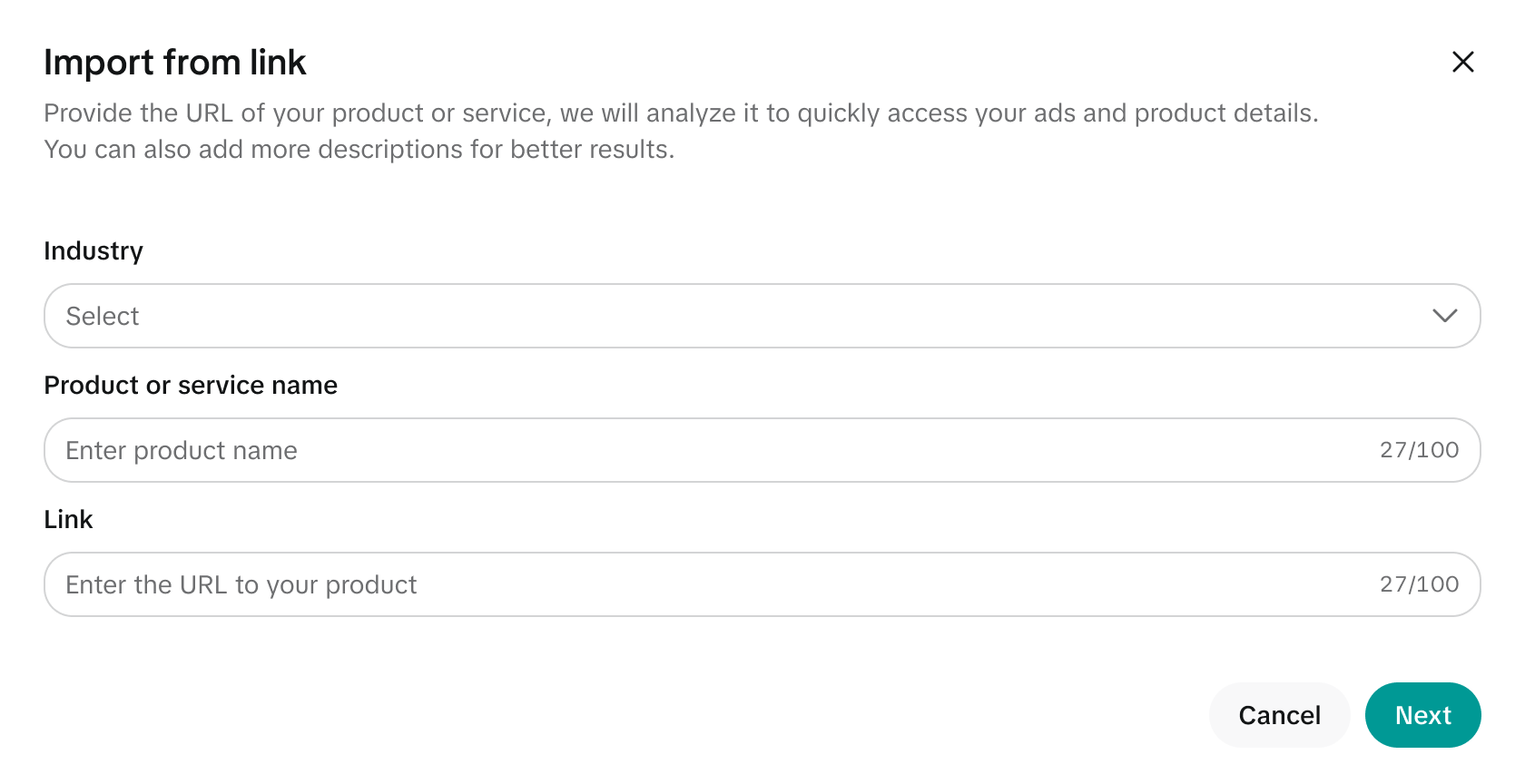 Import product identity from a link