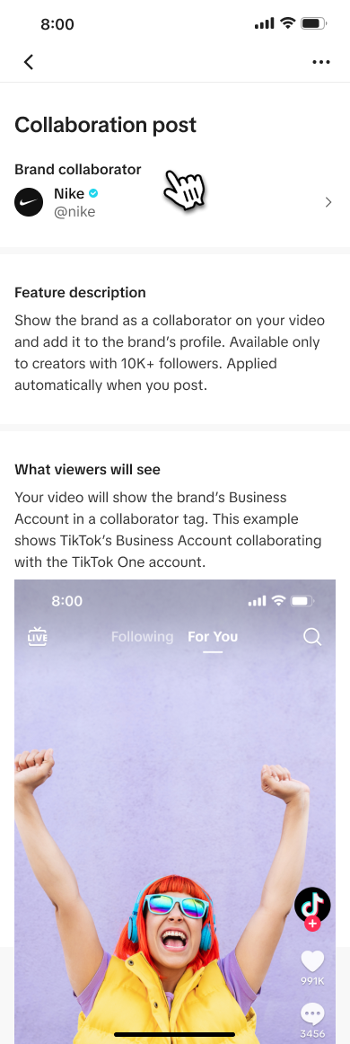 Creator collaboration post information