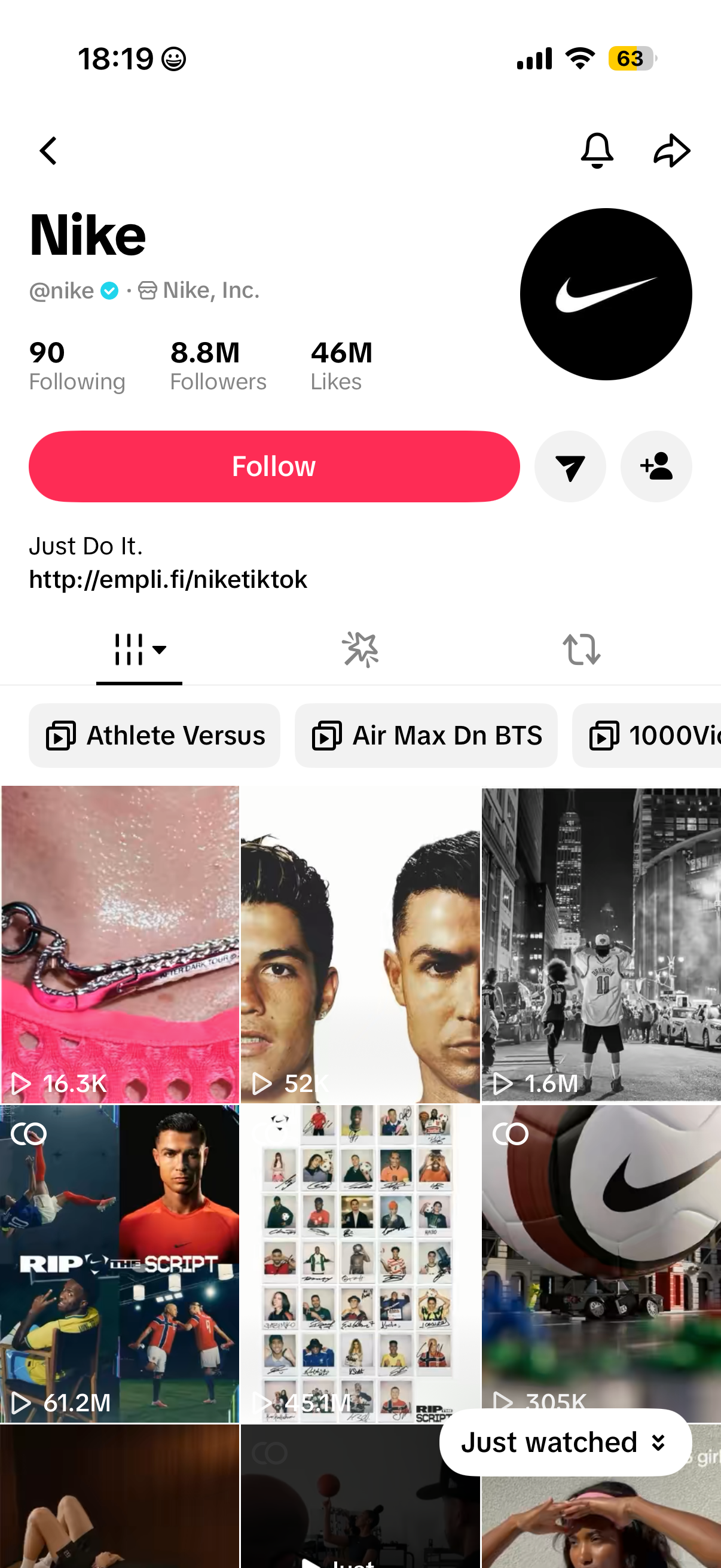 Nike brand profile with scattered creator posts
